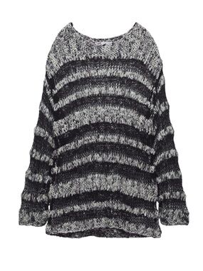 Zara Black and Gray Striped Open-Knit Sweater